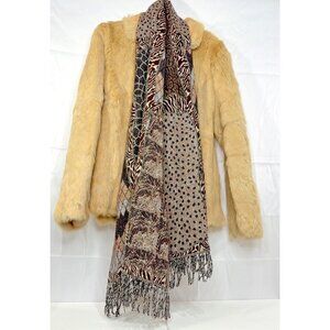 Reversible Boho Patchwork Animal Print Scarf 2m Long Fringe Shawl Wrap Soft Wool